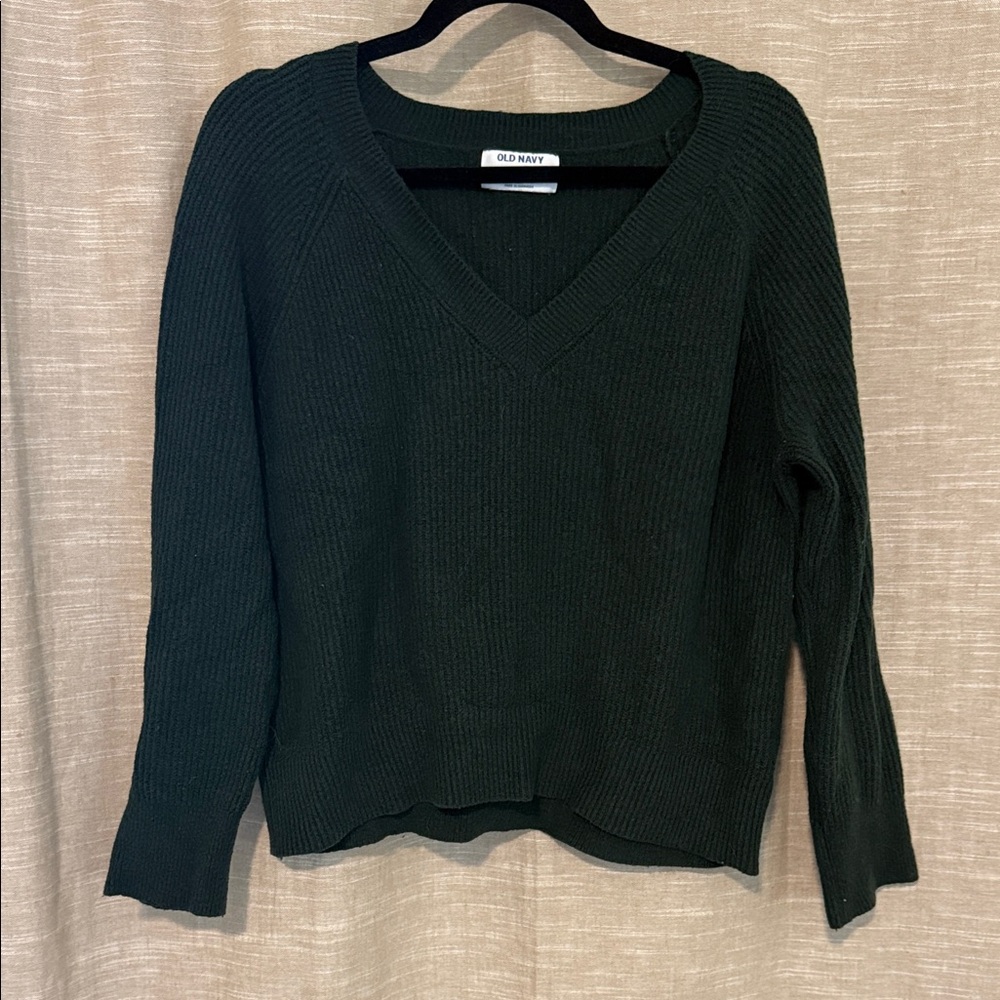 Old Navy Women's Dark Green V-Neck Ribbed Sweater